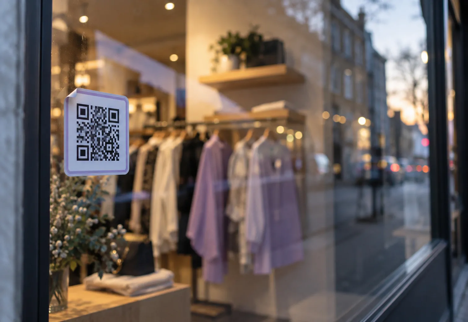 Adesivo con QR code sulla vetrina di un negozio di abbigliamento