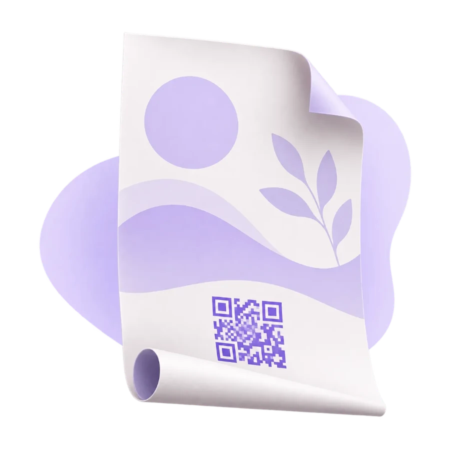 Locandina arrotolata in piedi con QR Code stampato in basso