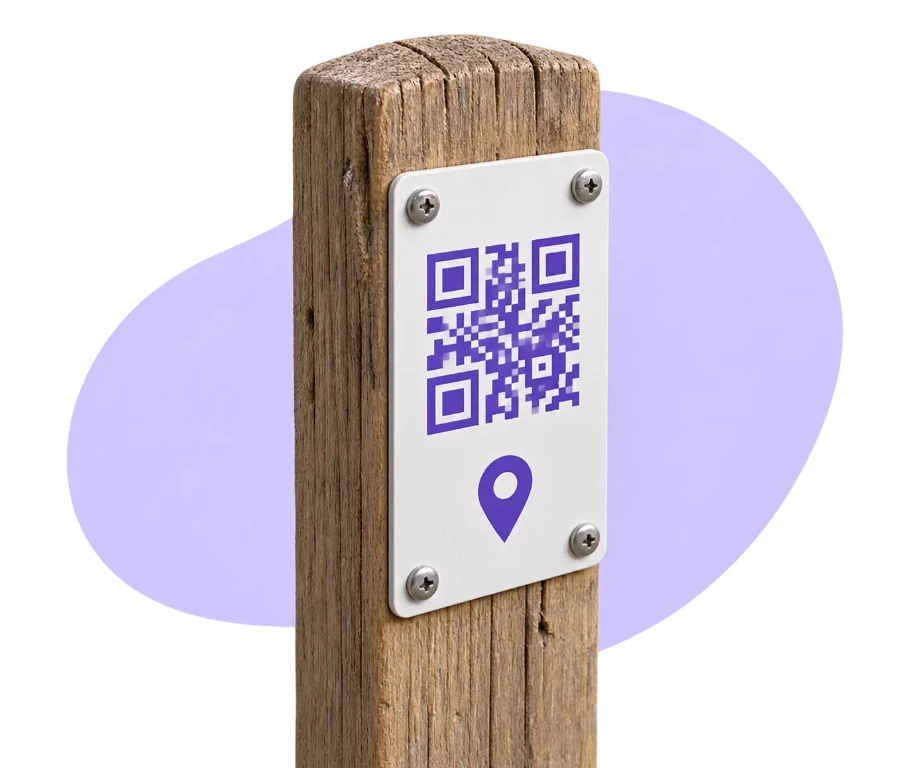 Paletto segnavia in legno con placchetta e QR Code