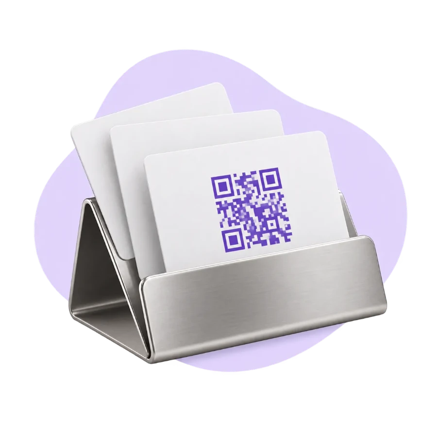 Portabiglietti con biglietti da visita e QR Code