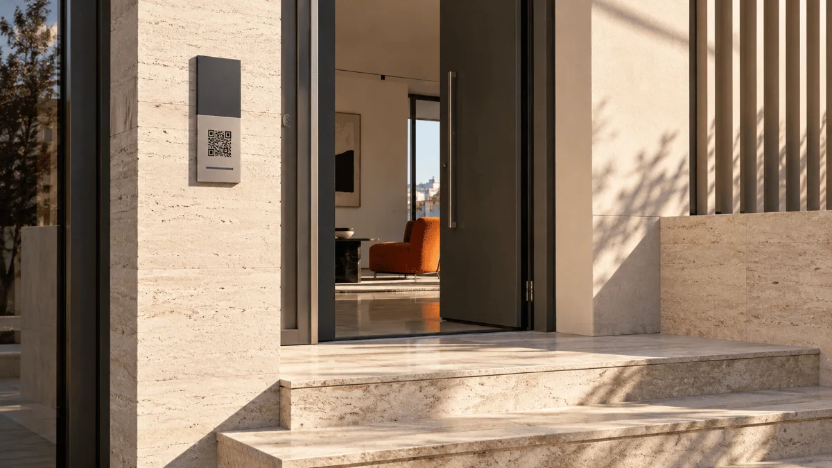 Targa con QR Code accanto all’ingresso di una casa
