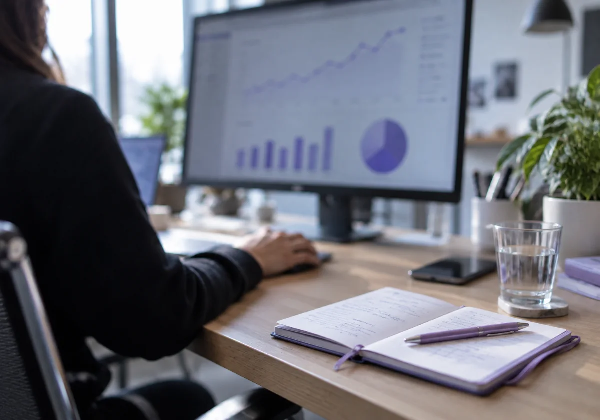 Persona al computer davanti a un grafico di andamento delle scansioni